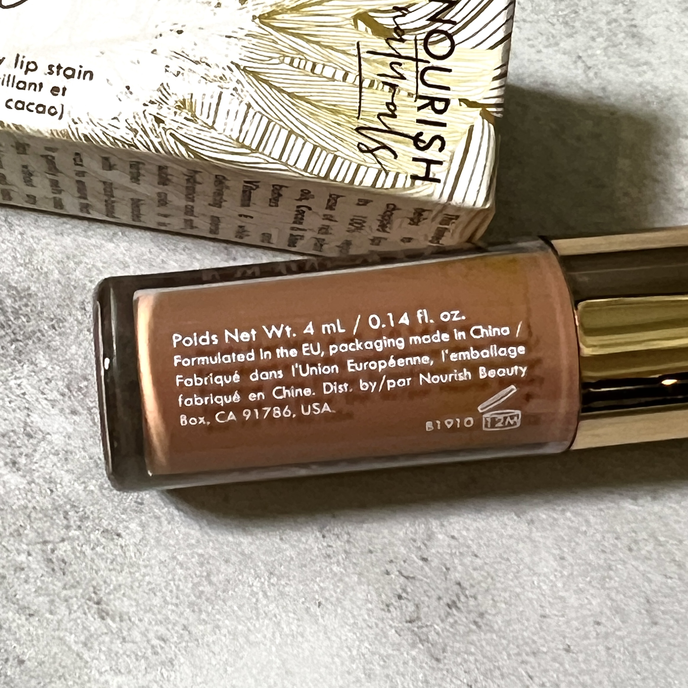 Back of Nourish Naturals Lip Stain for Nourish Beauty Box June 2023