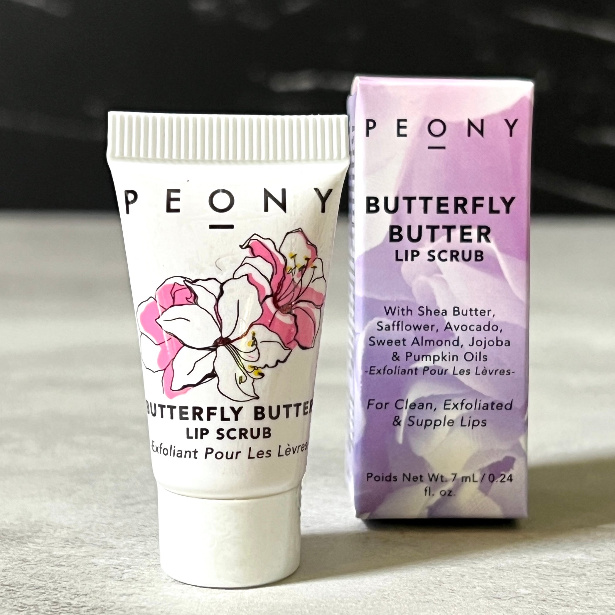 Front of Peony Cosmetics Lip Scrub for Nourish Beauty Box June 2023