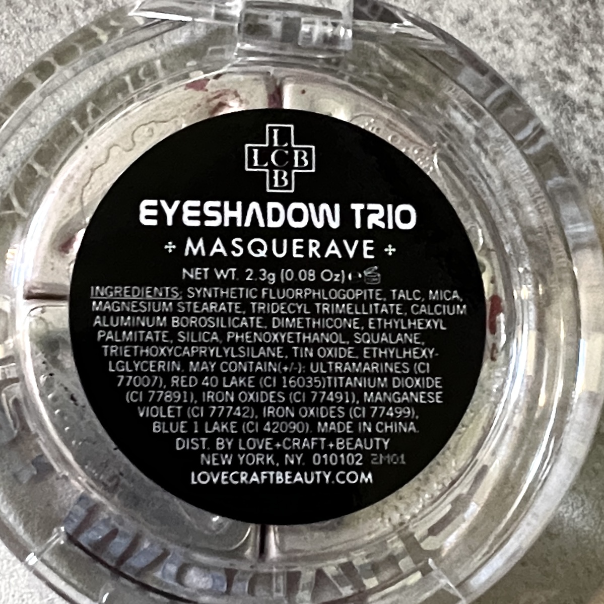 Back of Lovecraft Beauty Eyeshadow Trio for Ipsy Glam Bag June 2023