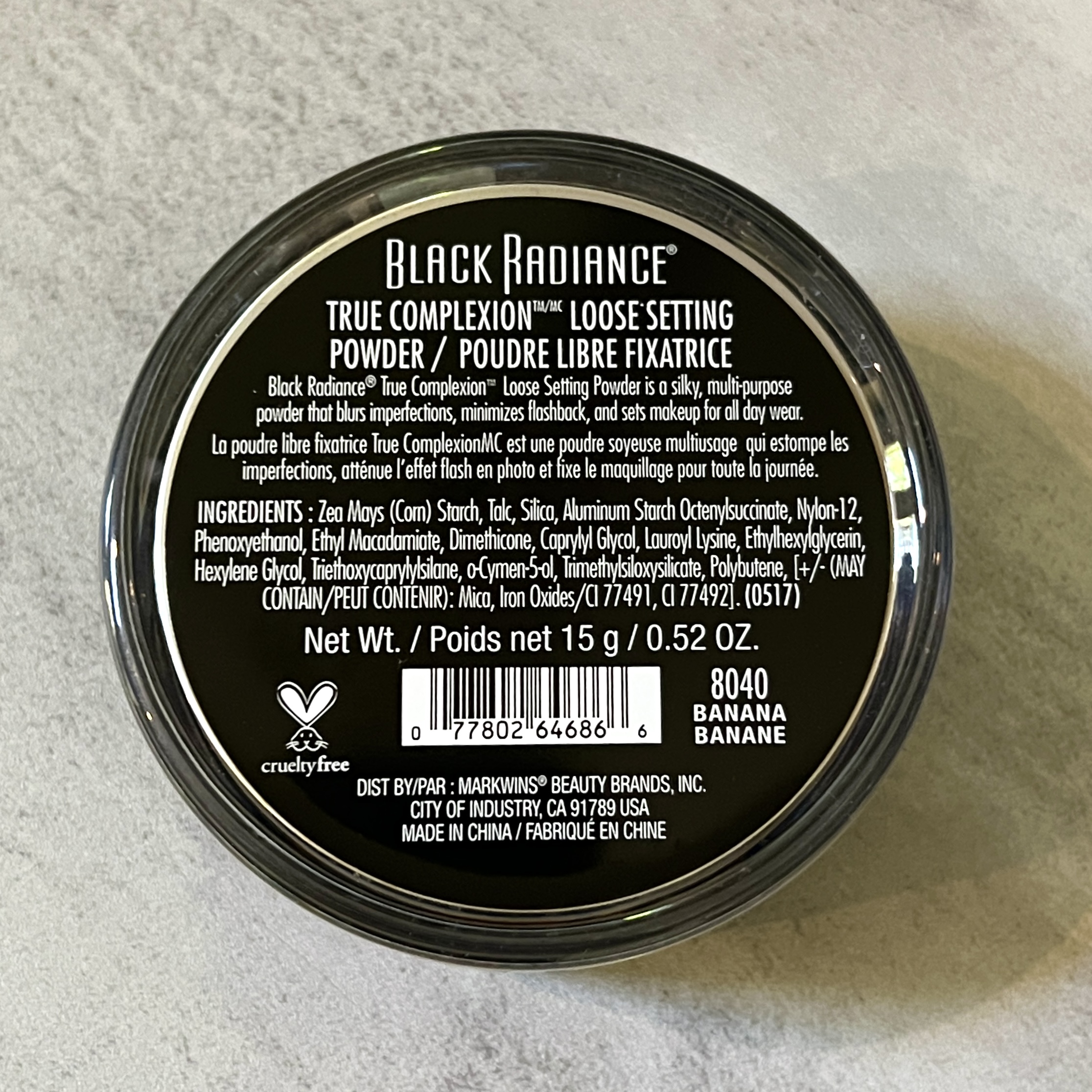 Back of Black Radiance Setting Powder for Cocotique June 2023