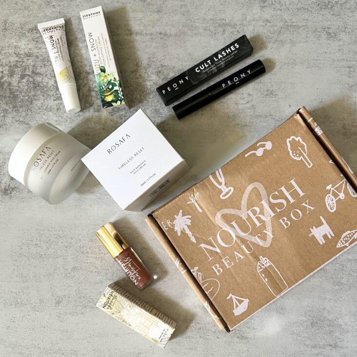 Full Contents for Nourish Beauty Box July 2023