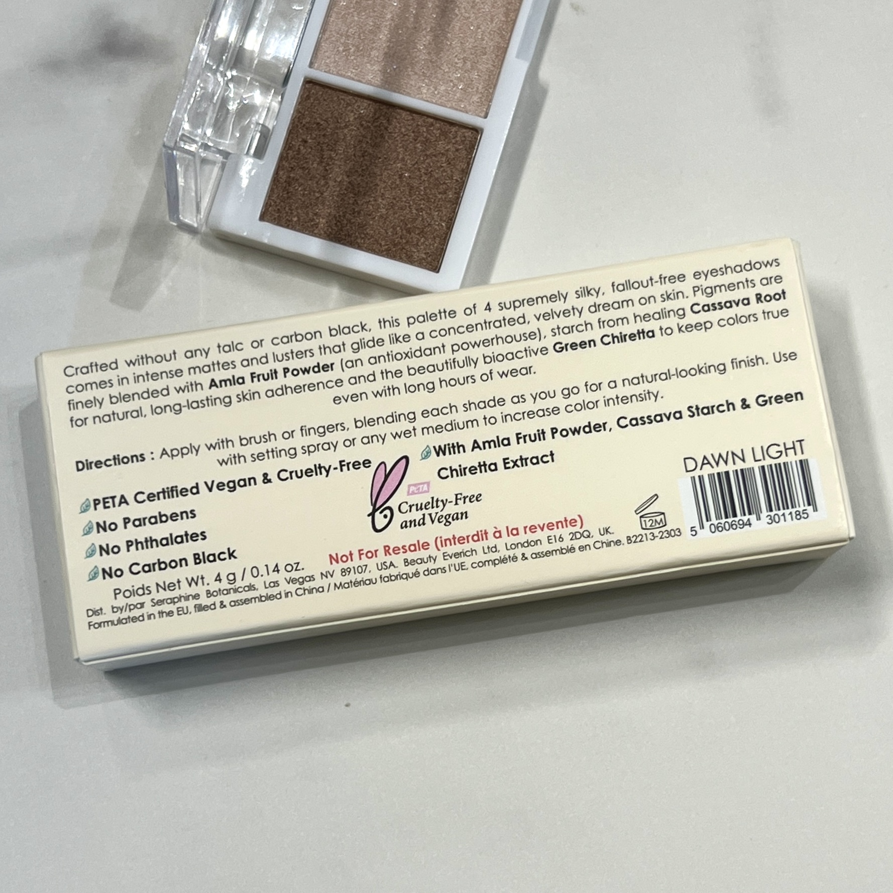 Back of Seraphine Botanicals Amla Nude Eyeshadow for Ipsy Glam Bag July 2023