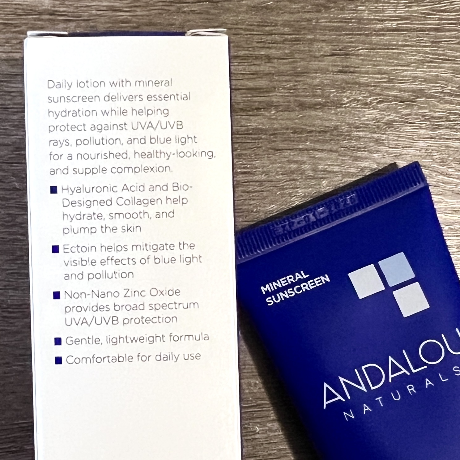 Back of Andalou Naturals Sunscreen for Nourish Beauty Box August 2023