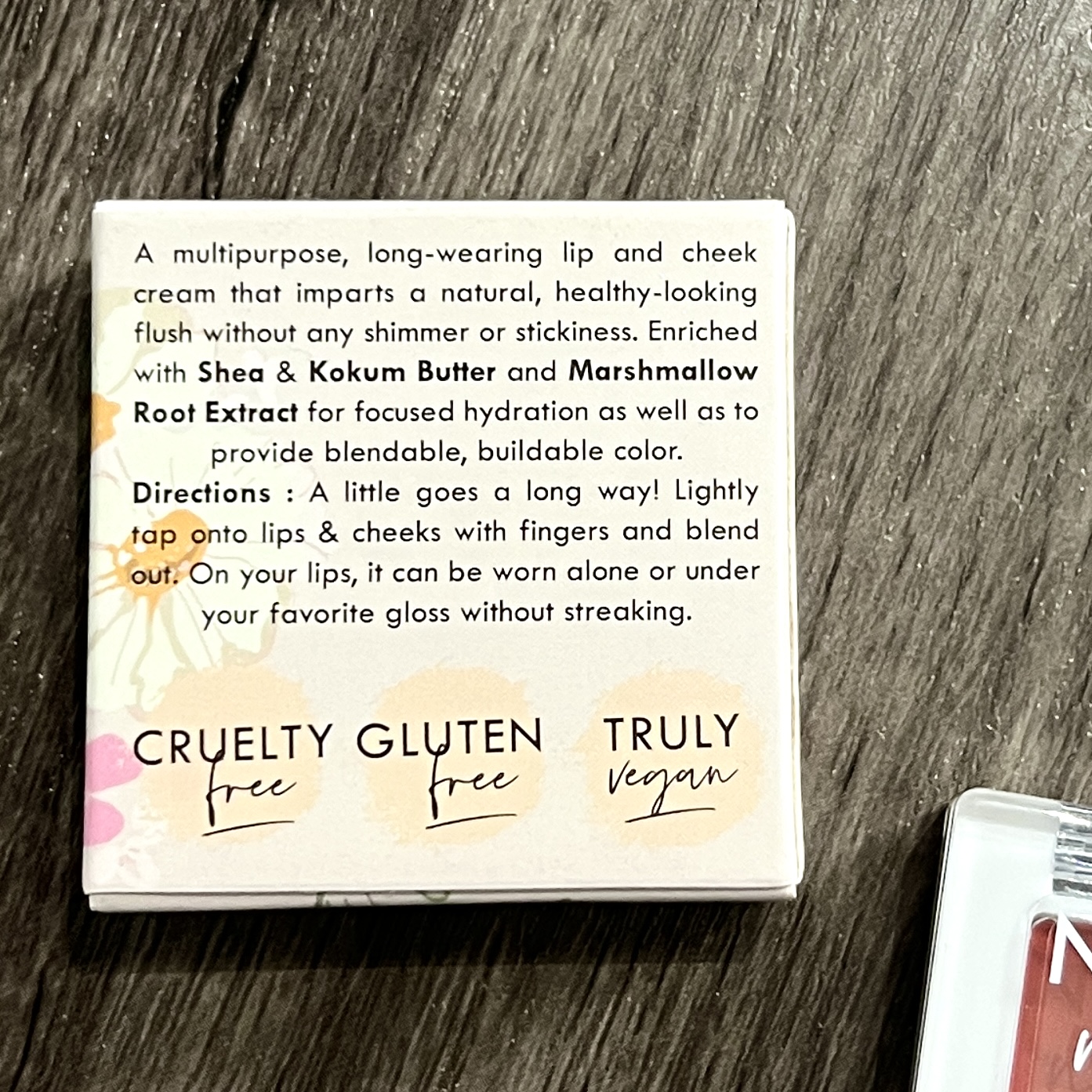 Back of Nourish Naturals Lip and Cheek Stain for Nourish Beauty Box August 2023