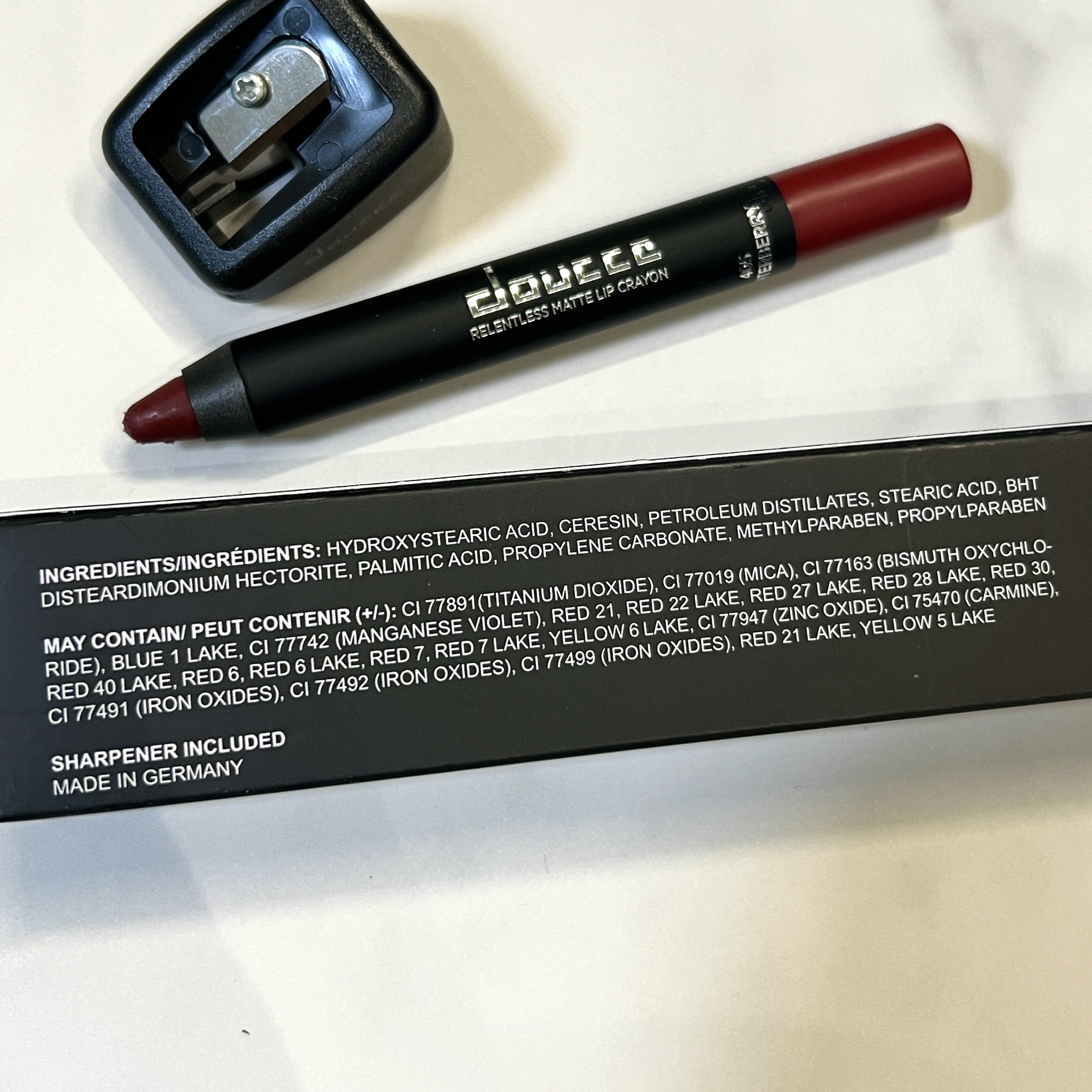 Back of Doucce Lip Crayon for Cocotique Makeup Lovers Box Summer 2023