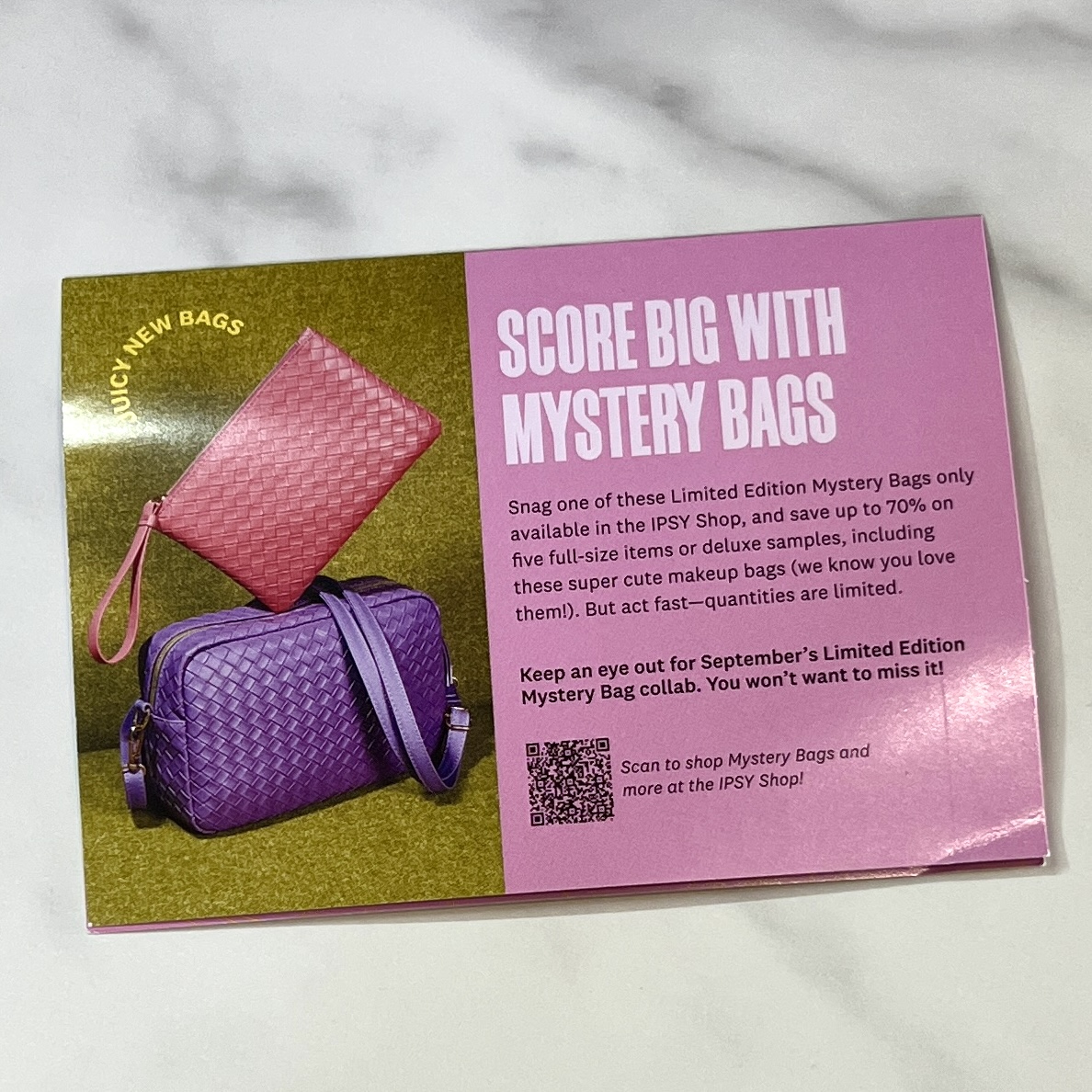 Back of Card for Ipsy Glam Bag August 2023