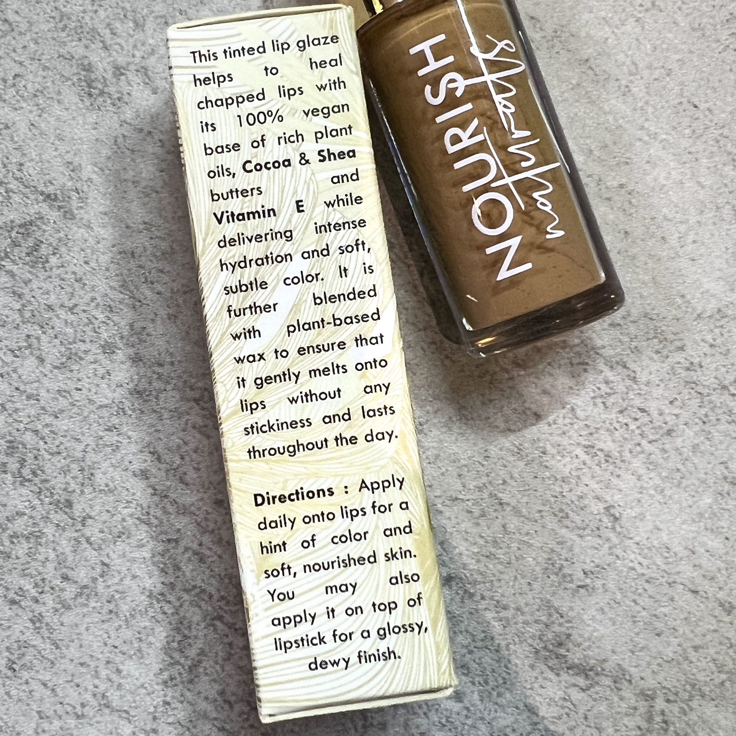 Back of Nourish Naturals Cocoa Glaze Lip Stain for Nourish Beauty Box