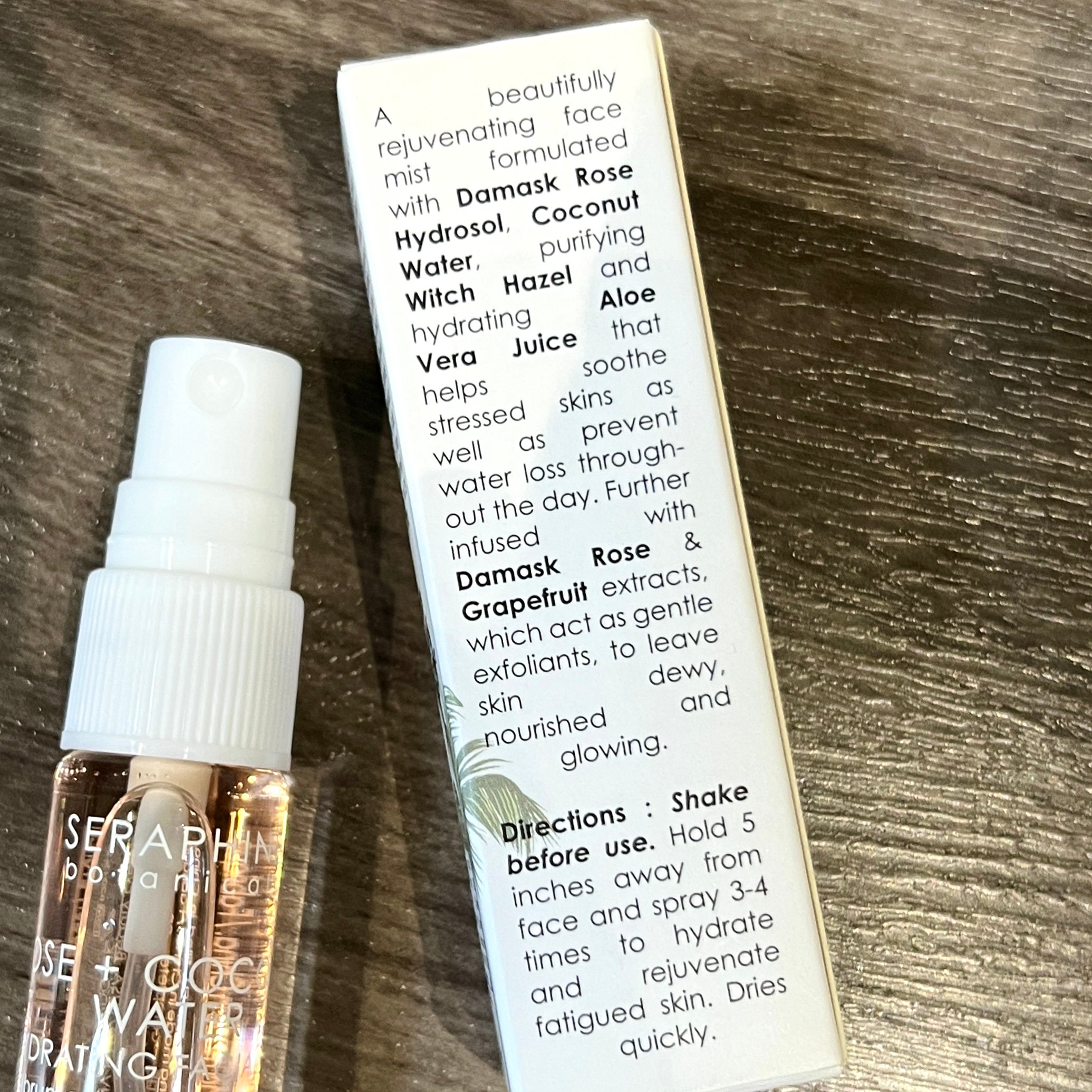 Back of Seraphine Botanicals Facial Mist for Nourish Beauty Box October 2023