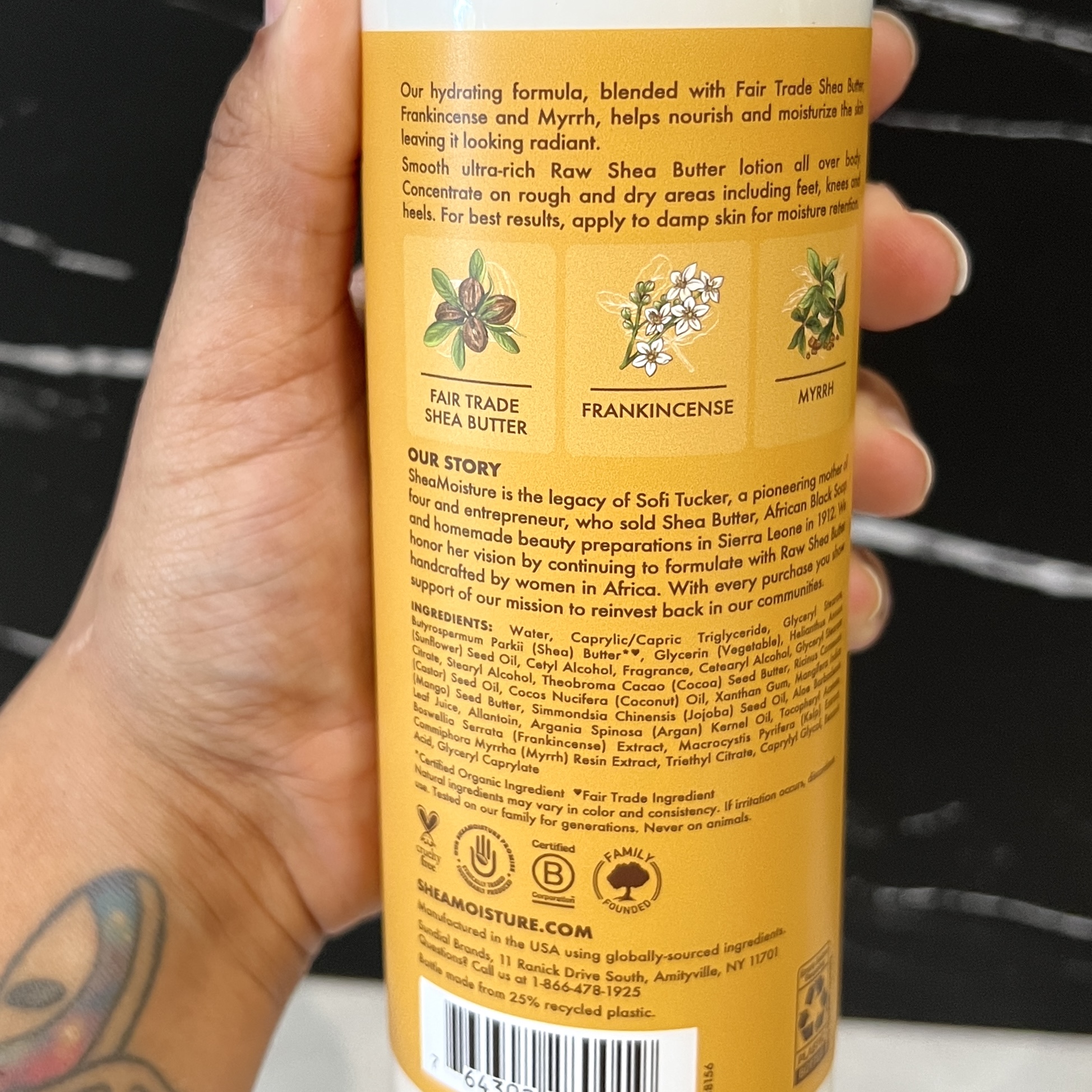 Back of Shea Moisture Body Lotion for Cocotique October 2023