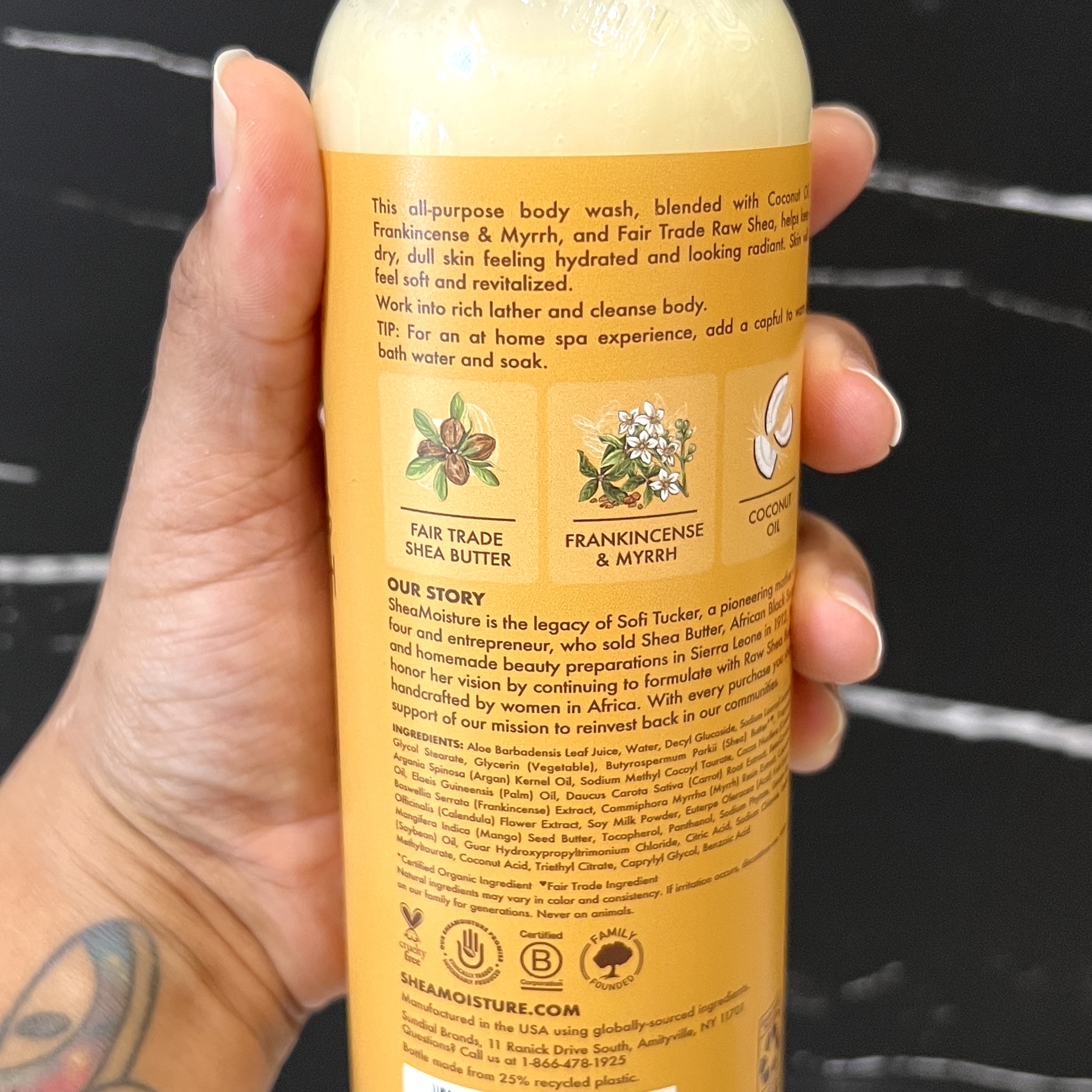 Back of Shea Moisture Body Wash for Cocotique October 2023