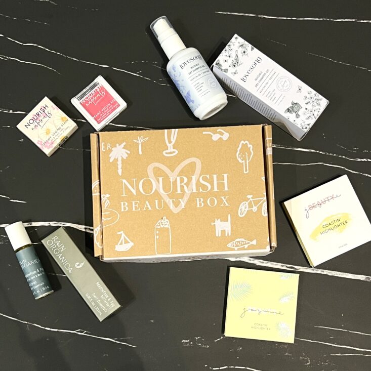 Full Contents for Nourish Beauty Box January 2023
