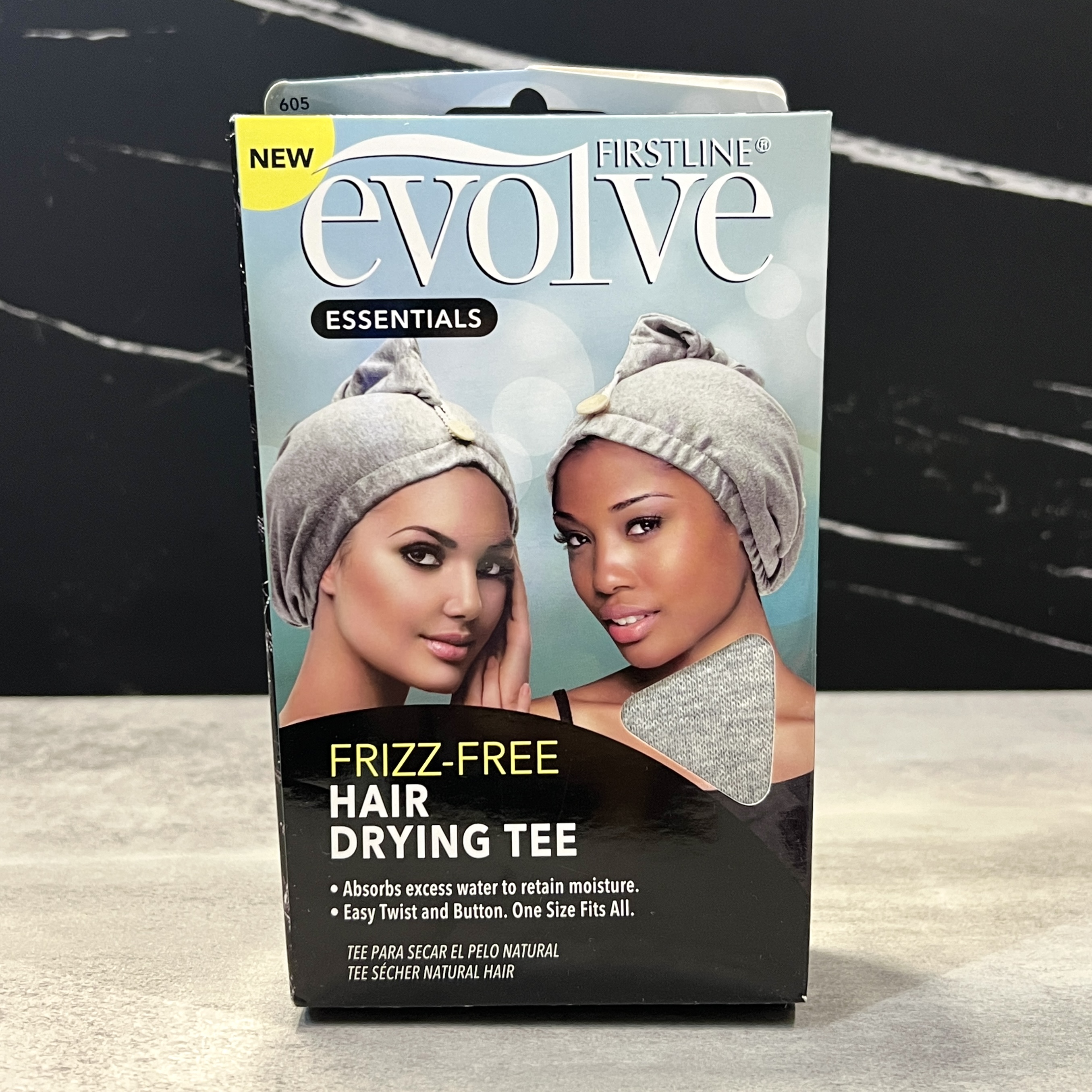 Front of Evolve Hair Drying Tee for Cocotique December 2023