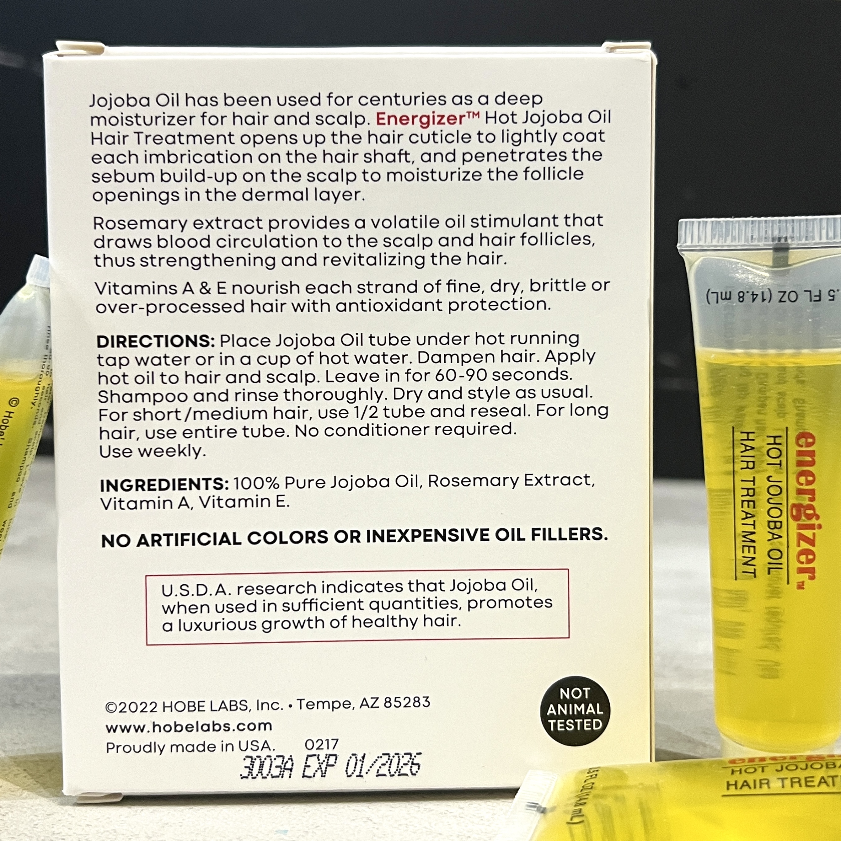 Back of Hobe Labs Hot OIl Treatment for Cocotique December 2023