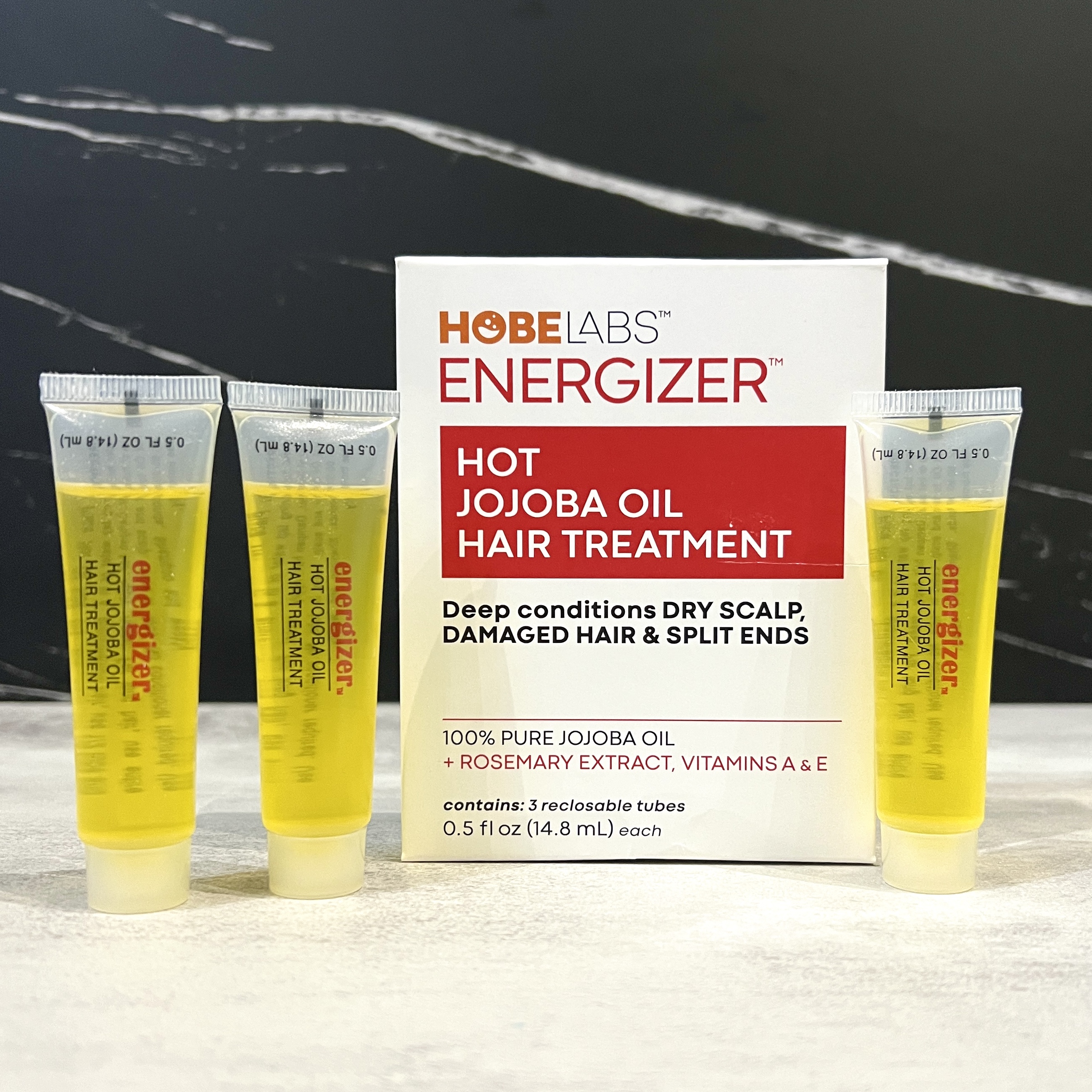 Front of Hobe Labs Hot Oil Treatment for Cocotique December 2023