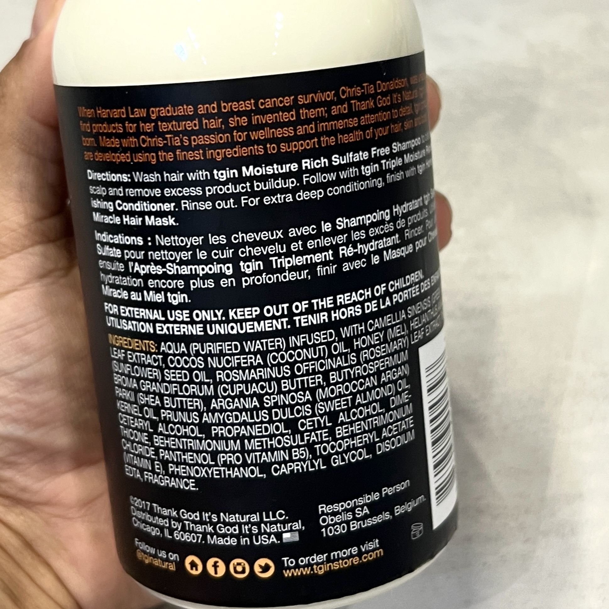 Back of TGIN Conditioner for Cocotique December 2023