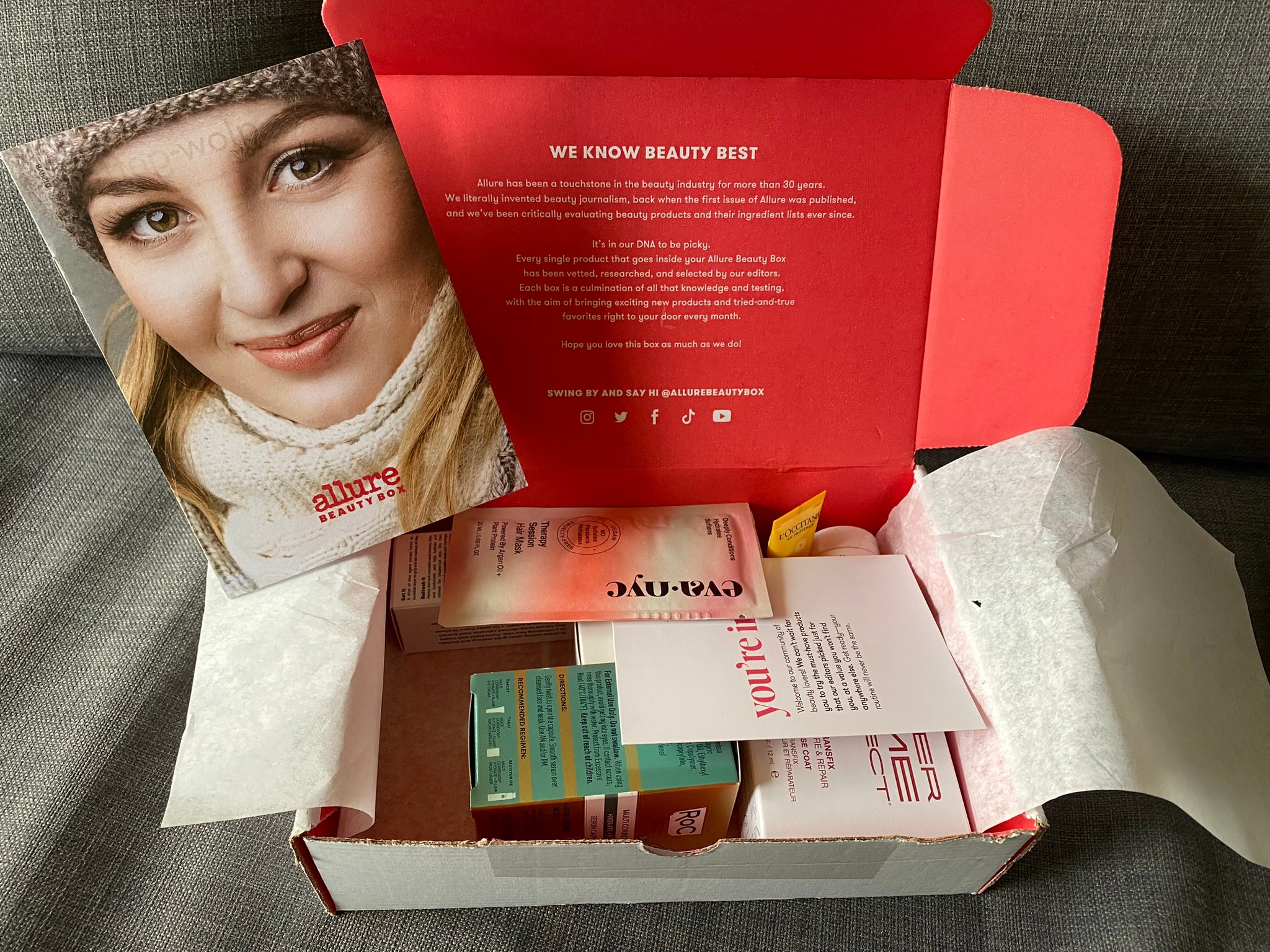 Allure Beauty Box subscription box filled with beauty and skincare products