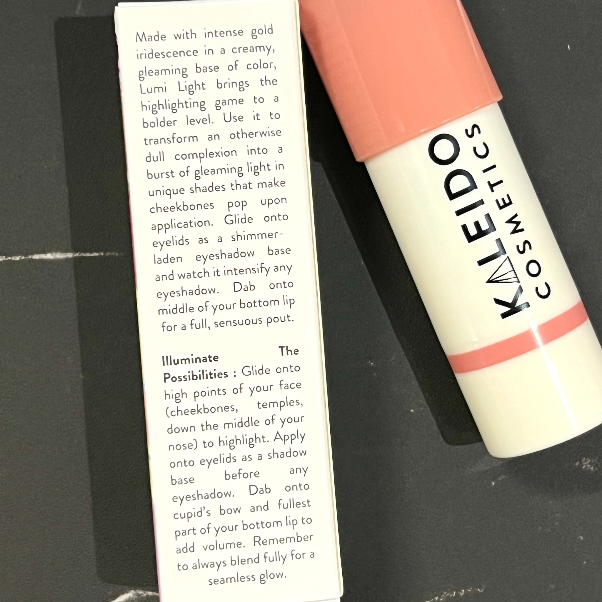 Back of Kaleido Cosmetics Highlighting Crayon for Nourish Beauty Box February 2024