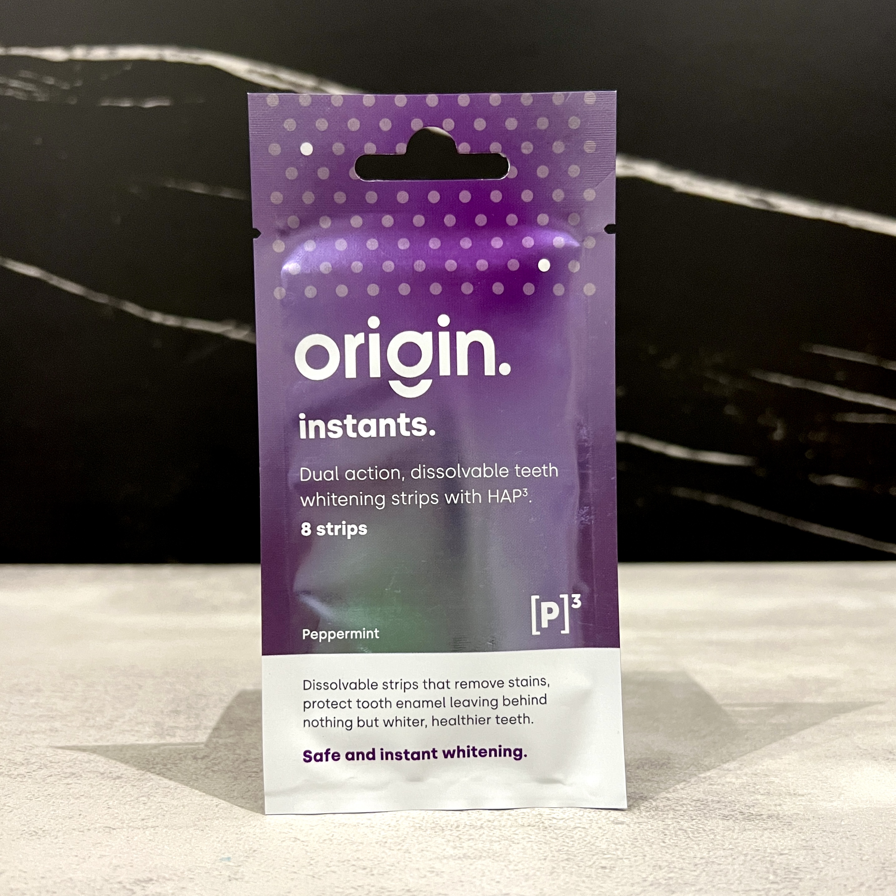 Front of Origin Instants Whitening Strips for Cocotique January 2024
