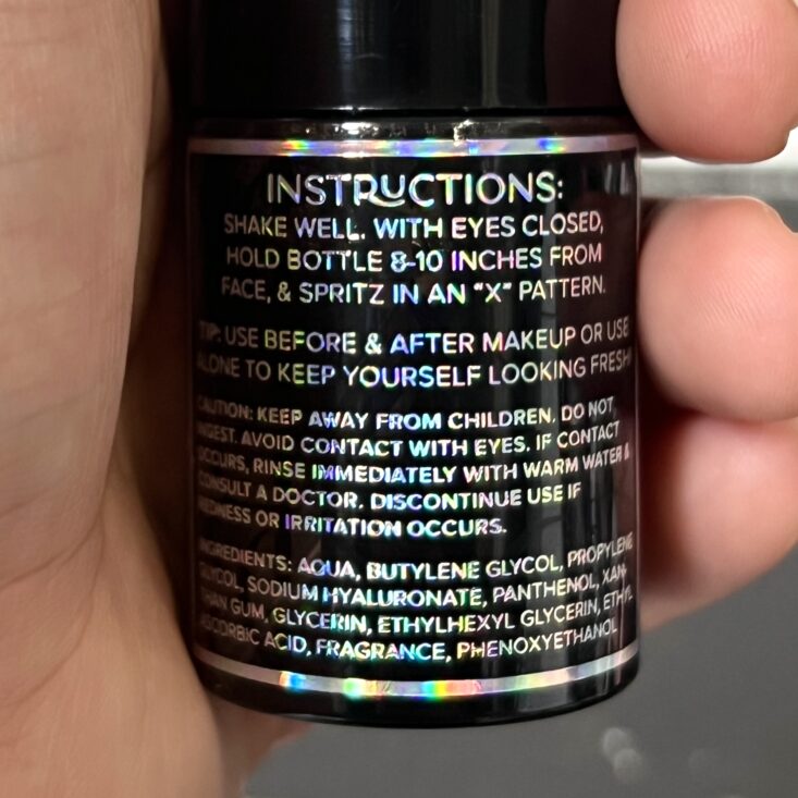 Back of MoBeauty Setting Spray for Ipsy Glam Bag February 2024