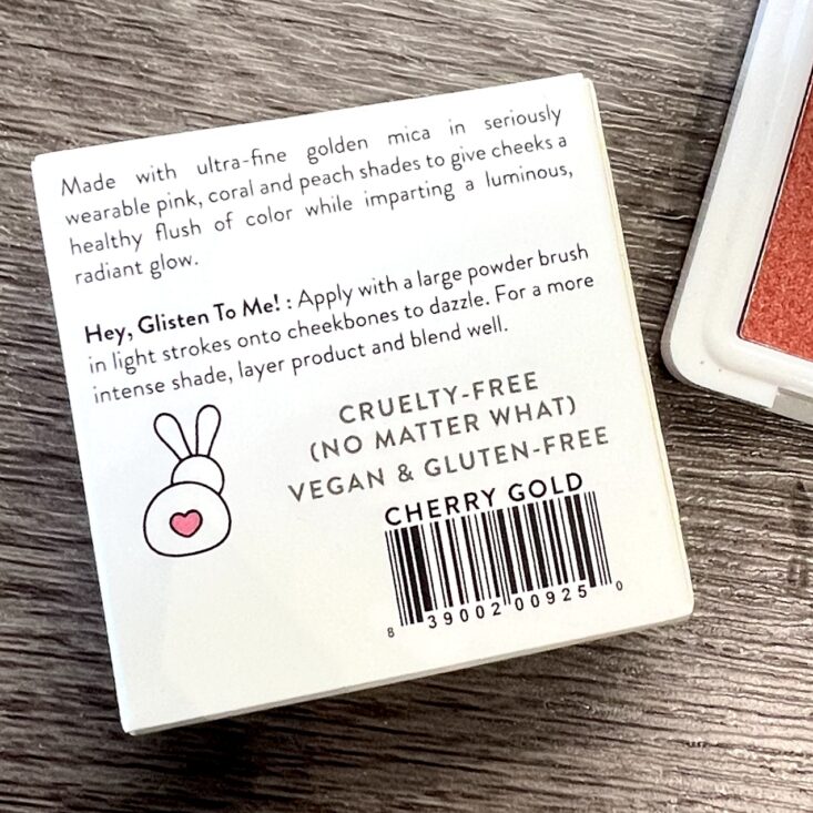 Back of Kaleido Cosmetics Glow Blush in Cherry Gold for Nourish Beauty Box March 2024