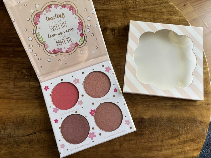 Beauty Bakerie Cotton Candy Champagne Blushlighter Palette open to reveal four blushes