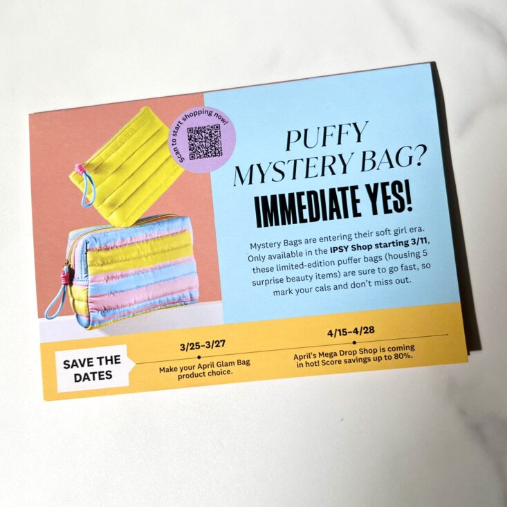 Back of Card for Ipsy Glam Bag March 2024