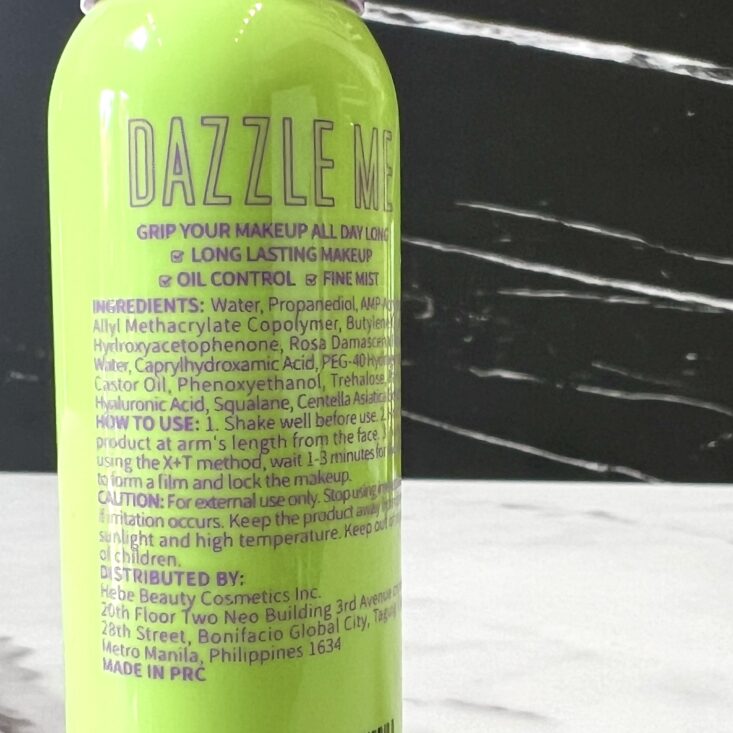 Back of Dazzle Me Setting Spray for Ipsy Glam Bag March 2024