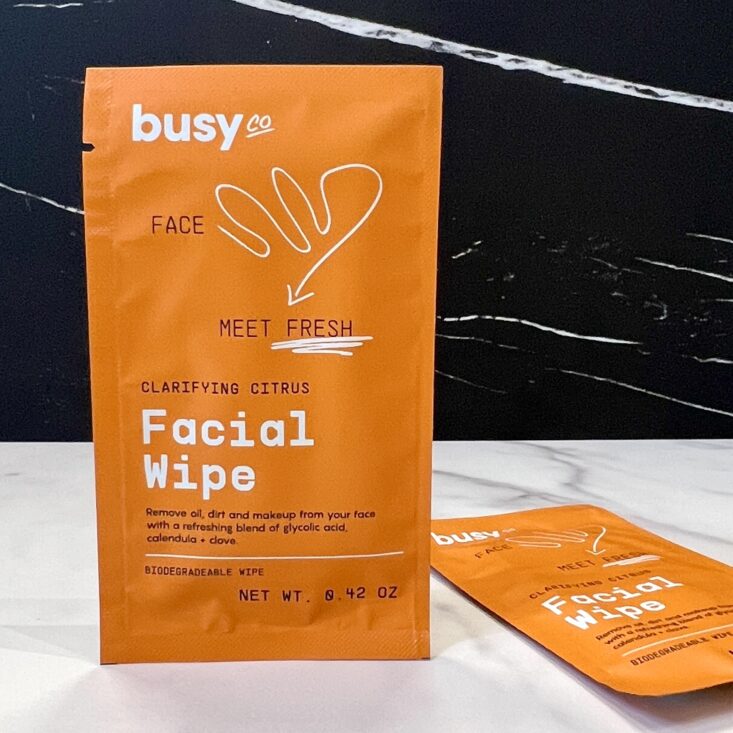 Front of Busy Co. Facial Wipe for Birchbox March 2024