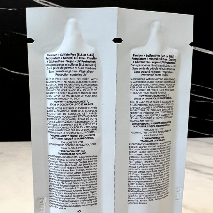 Back of R+Co Shampoo and Conditioner Set for Birchbox March 2024