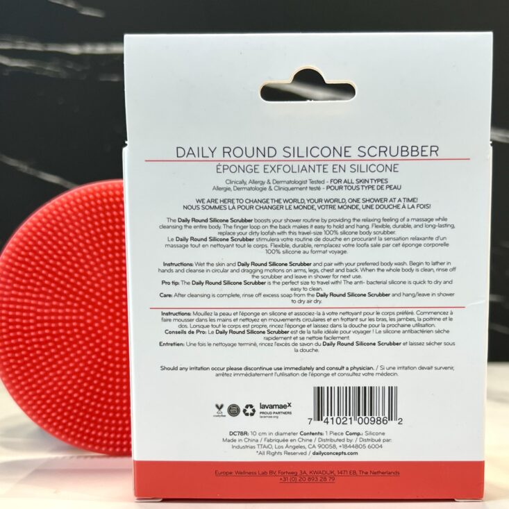 Back of Daily Concepts Silicone Scrubber for Cocotique March 2024