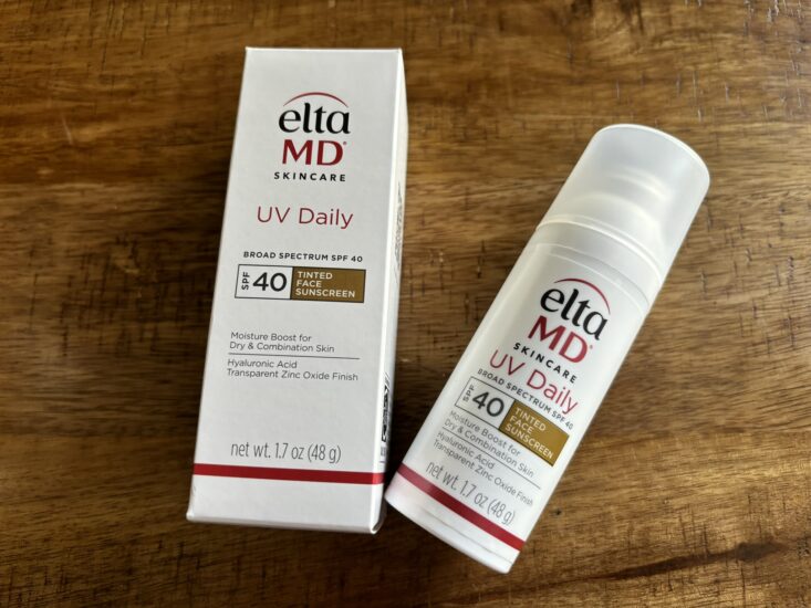 Elta MD tinted sunscreen bottle next to product box