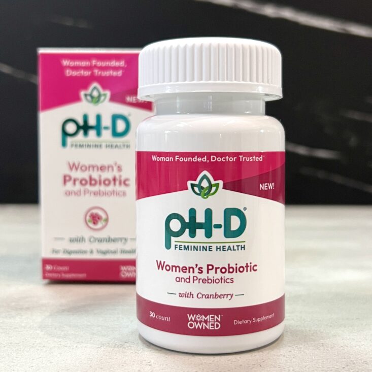 Front of PH-D Feminine Health Probiotics for Cocotique April 2024