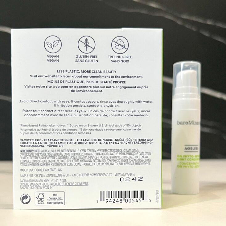 Back of BareMinerals Night Concentrate for Birchbox May 2024