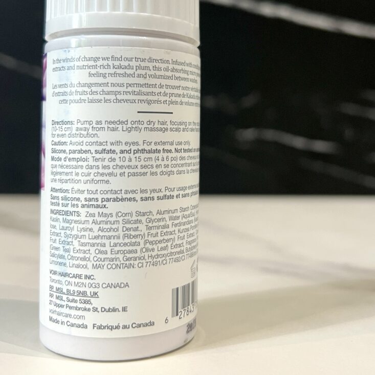 Back of Voir Dry Shampoo and Conditioner for Birchbox May 2024