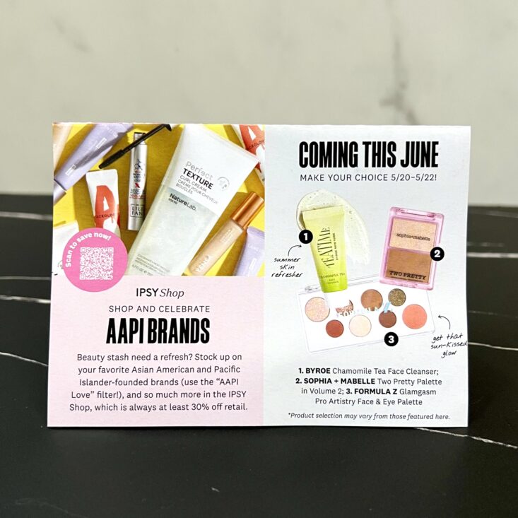 Back of Card for Ipsy Glam Bag May 2024