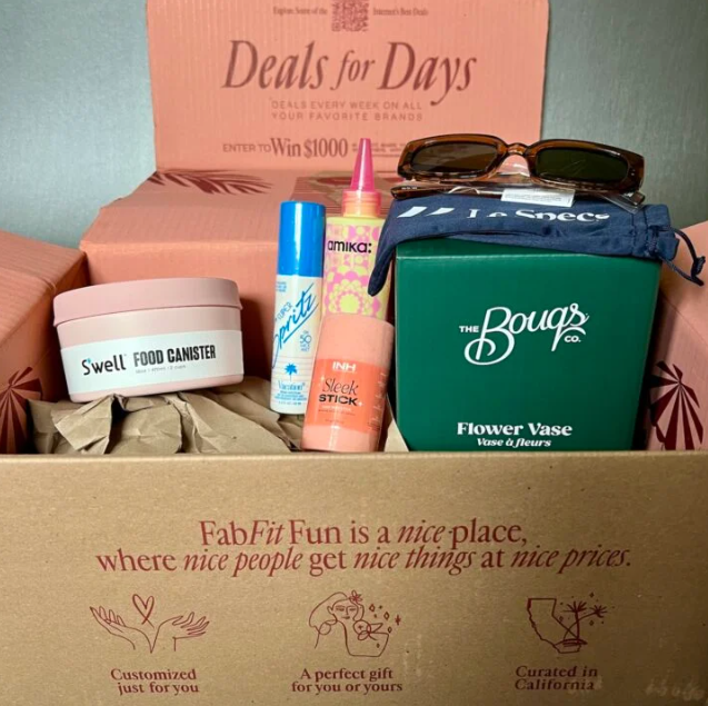 Abby received sunglasses, a ceramic vase, and a mix of beauty products in her FabFitFun box.