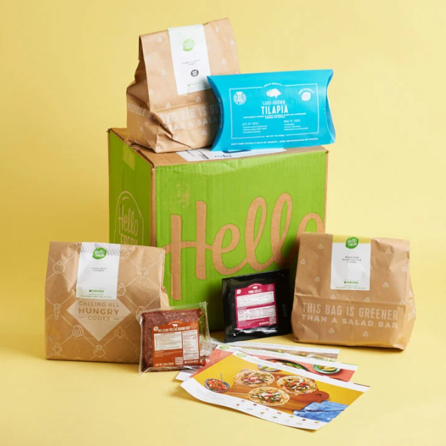 HelloFresh meal kits come with all of the ingredients you need to cook a full meal (i.e. meat, veggies, etc.)