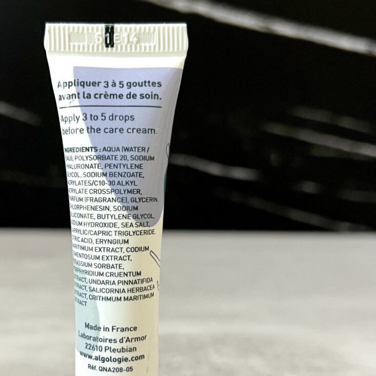 Back of Algologies Serum for Birchbox July 2024