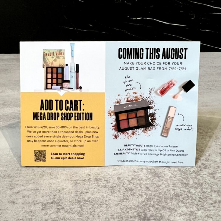 Back of Card for Ipsy Glam Bag July 2024