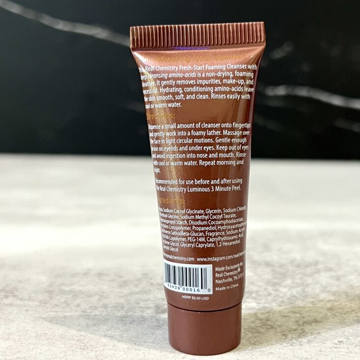 Back of Real Chemistry Cleanser for Ipsy Glam Bag July 2024