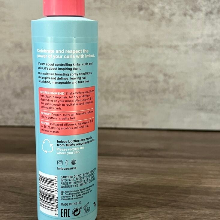 Back of Imbue Leave-in Spray for Cocotique July 2024