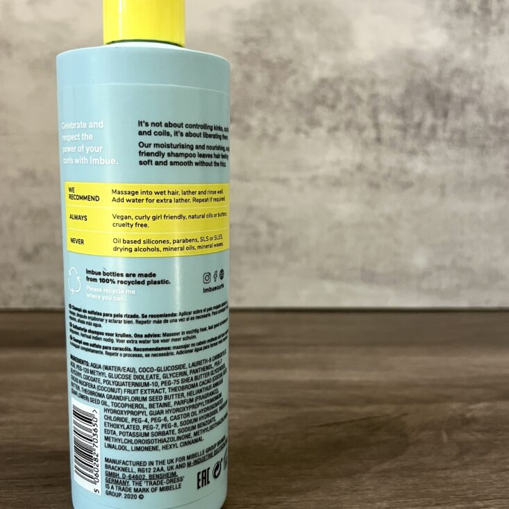 Back of Imbue Shampoo for Cocotique July 2024