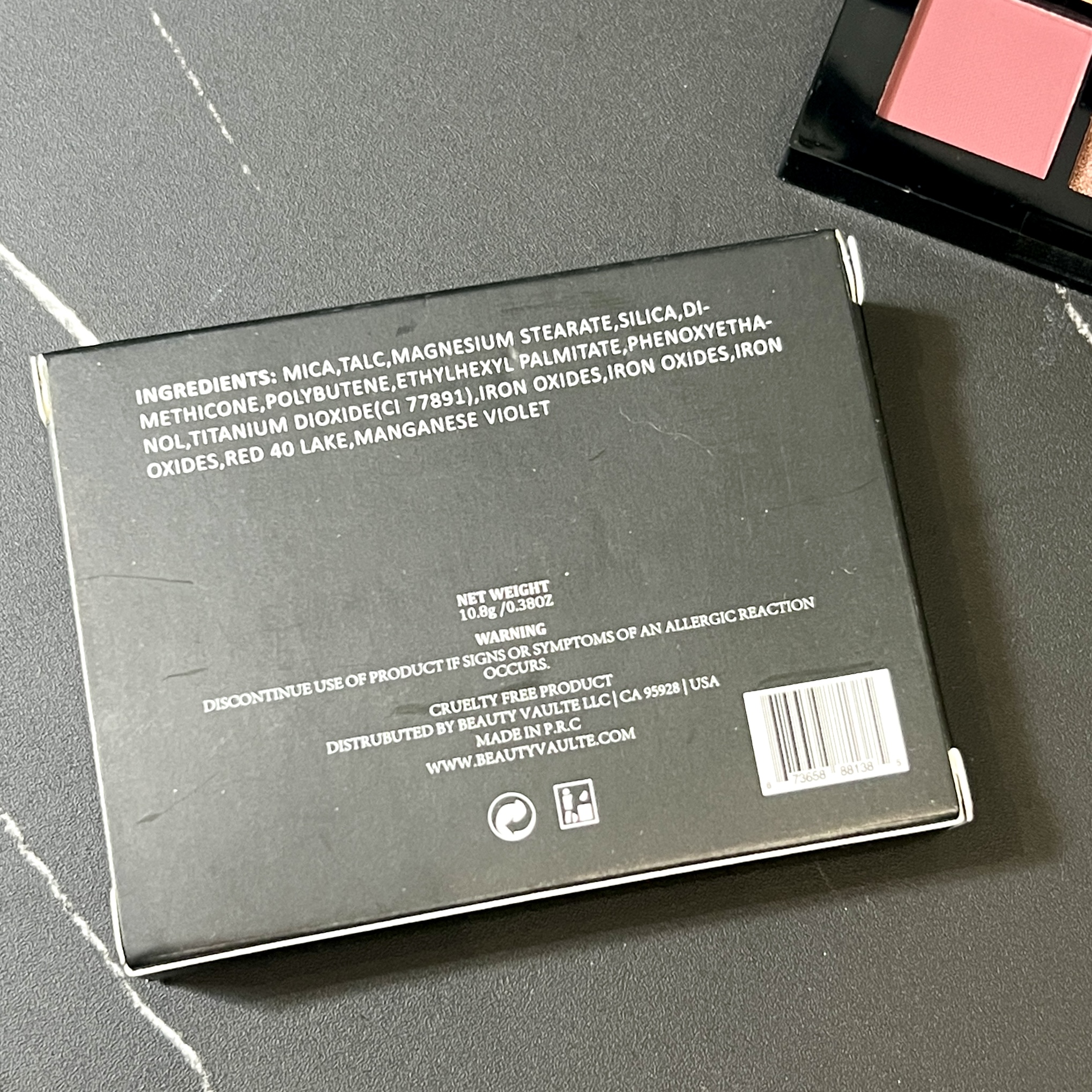 Back of Beauty Vaulte Regal Palette for Ipsy Glam Bag August 2024