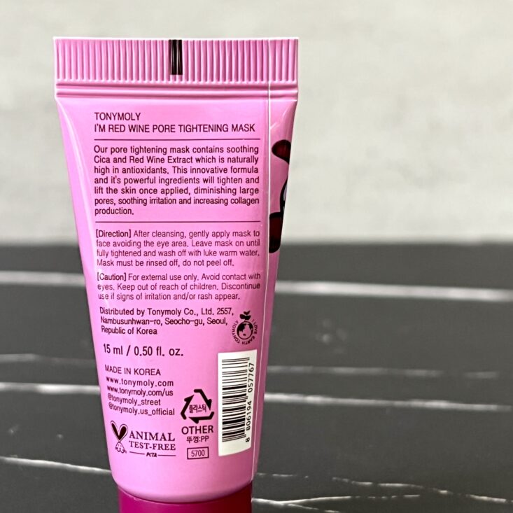 Back of TonyMoly Pore Tightening Mask for Ipsy Glam Bag August 2024