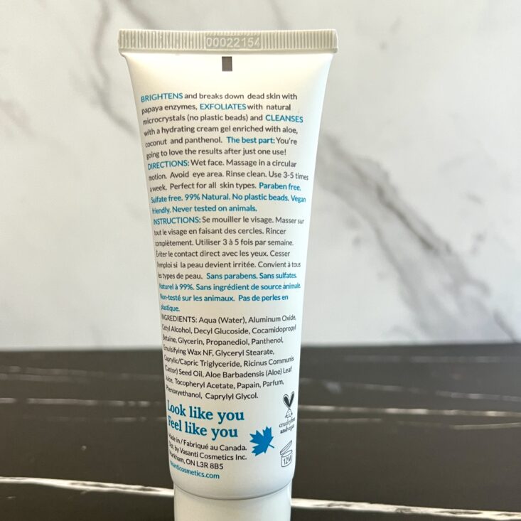 Back of Vasanti Exfoliator for Birchbox September 2024