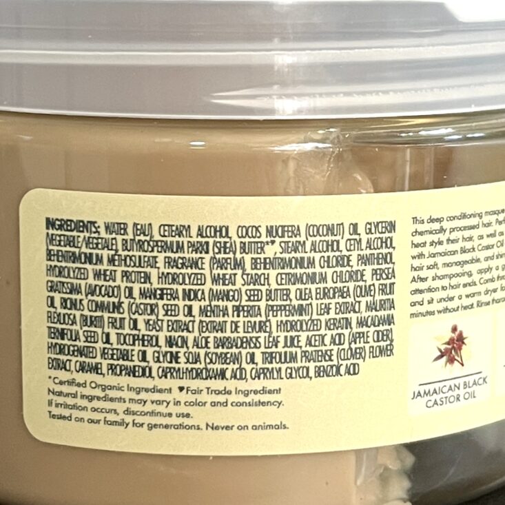 Back of SheaMoisture Treatment Masque for Cocotique August 2024