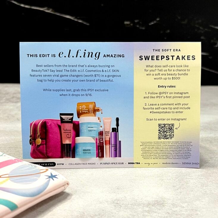 Back of Card for Ipsy Glam Bag September 2024