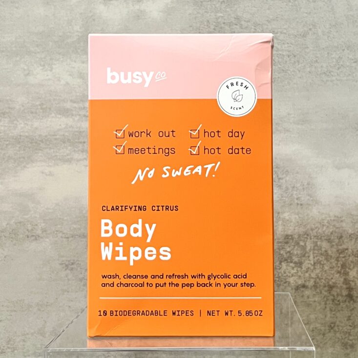 Front of Busy Co. Body Wipes for BirchBox October 2024