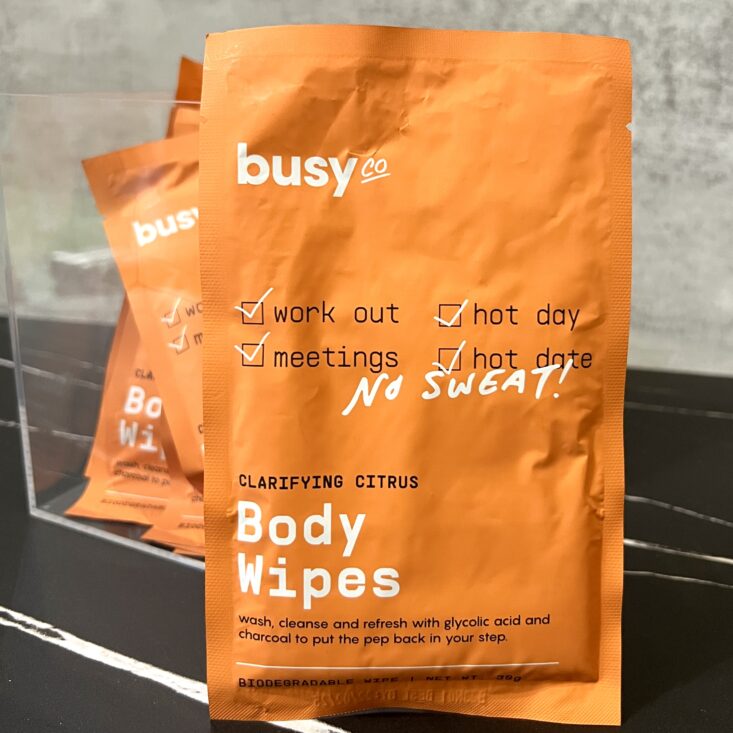 Front of Busy Co. Body Wipes for BirchBox October 2024