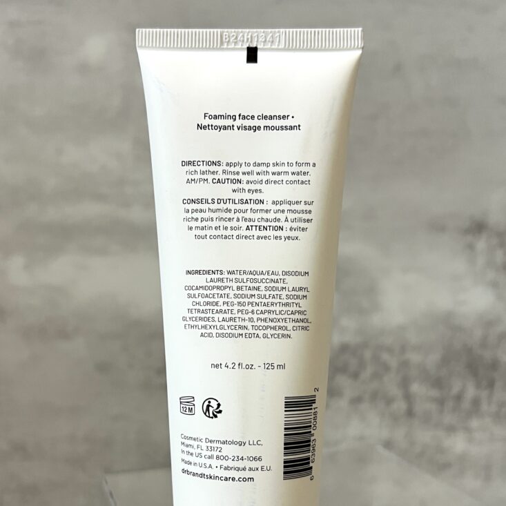 Back of Dr. B Labs Foaming Face Cleanser for BirchBox October 2024